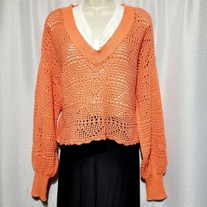 Daily Thread Orange Crocheted Cropped Sweater (M)